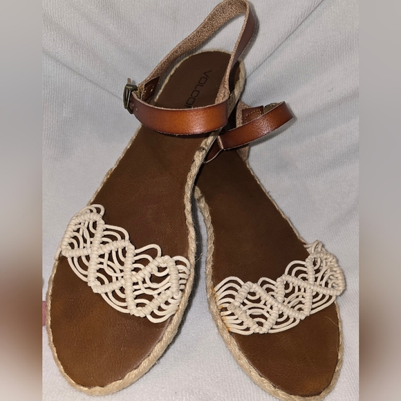Volcom Crochet Strap Espadrille Flats Boho Summer Sandals Ankle Strap Size 10 - Picture 11 of 11